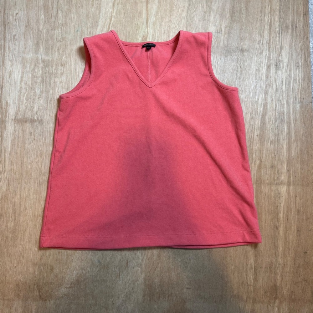 Coco + Carmen Womens Coral Pink Ribbed V-Neck Sleeveless Tank Top L/XL